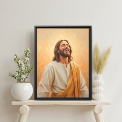 Joyful Laughing Jesus Portrait Art, Smiling Christ Impressionist Painting