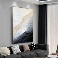 Large 3D Textured Black and White Coastal Wall Art, Ready to Hang 32″ x 48