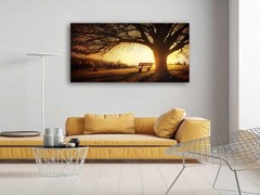Wall Art Sunset Forest Natural Landscape Painting Wall Mural, DIY Framed 24″x48″