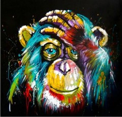 Abstract Thinking Monkey Print Canvas Painting ~ Wall Art Poster ~ Picture Decor