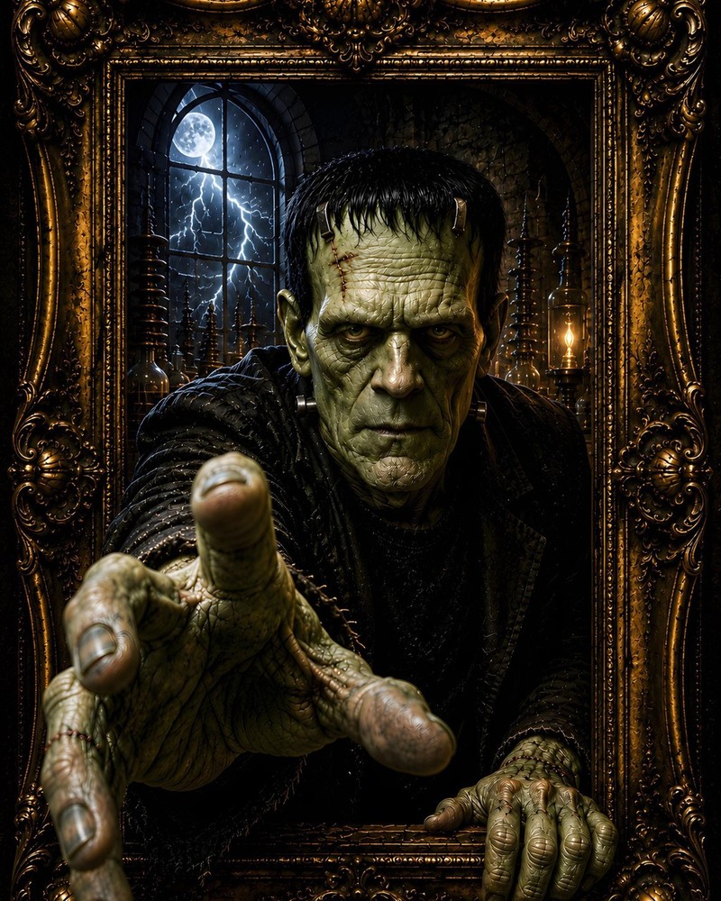 Frankenstein Monster Poster Gothic Horror Wall Art Haunted Portrait Halloween