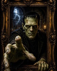Frankenstein Monster Poster Gothic Horror Wall Art Haunted Portrait Halloween