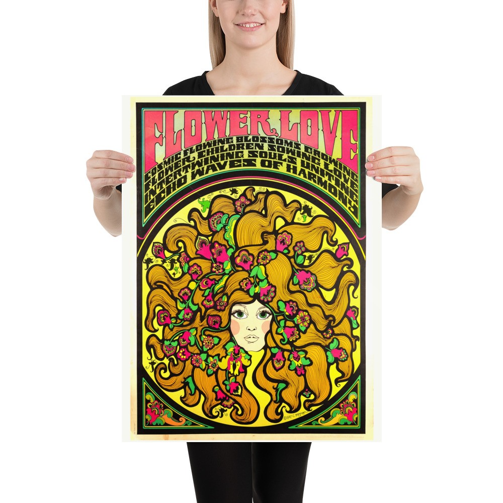 FLOWER LOVE – 18″ X 24 LARGE ART PRINT 1967 Psychedelic Art Home Decor