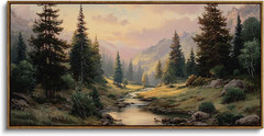 Rustic Landscape Wall Art – Large Framed Vintage Farmhouse Decor 20x40in