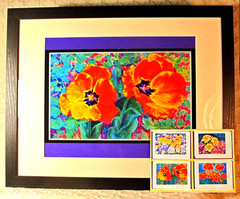 TULIPS & IVY Framed Print 15×12″ Matted/Original Art by Seller/4 Cards/Wall Art