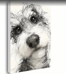 Dog Canvas Wall Art BLACK AND WHITE PENCIL SKETCH Framed 2 Sizes