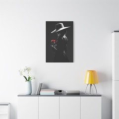 Red Rose & Silhouette Woman – Black and White Canvas | Gothic Wall Art