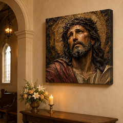 Jesus Crown of Thorns Canvas Wall Art Christian Religious Portrait Faith Home