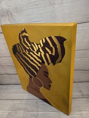 Wine Red & Gold Foil Headwrap African Canvas By Wynnwood Studios *Rare* 16×20