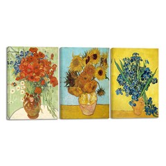 Large 3pcs Canvas Prints of Van Gogh Red Poppies and Daisies Sunflower Irises