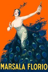 MARSALA FLORIO WINE FASHION GIRL PEACOCK DRESS ITALY SICILY VINTAGE POSTER REPRO