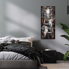 Rustic Brown Longhorn Cow Skull Painting Giclee Canvas Prints Art Retro Weste…