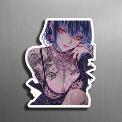 Cyberpunk Anime Girl Poster, Gothic Red Eyes Manga Art, Black White Wall Decor