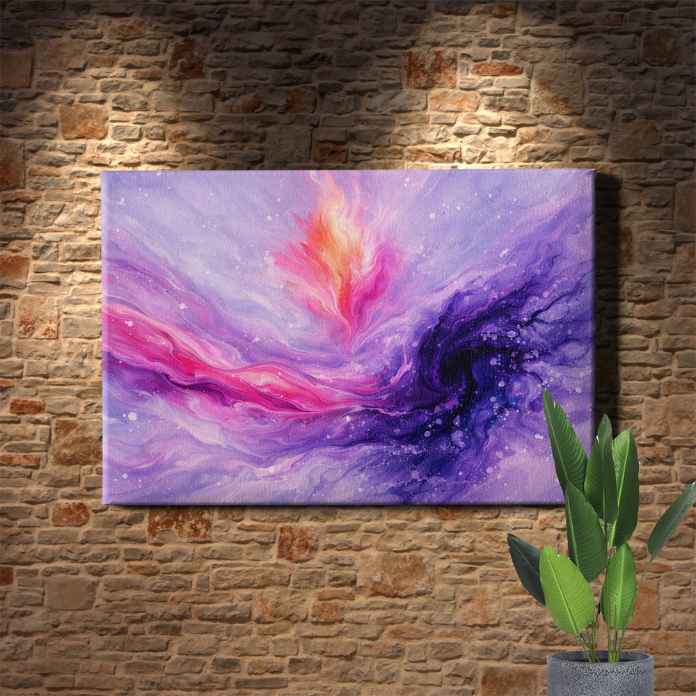 Purple pink fluid marbling Wall Art with deep violet abstract swirl pattern