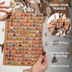 Large 3D Wooden World Map Wall Art – Travel Map with Pins for Home Decor, Gift