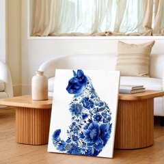 Wall Art Blue Floral Mandala Canvas Print Boho Lotus Abstract Decorative Decor