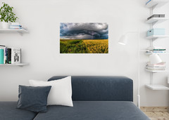 Storm Cloud with Lightning over Wheat Field Photo Art Print Poster 24×36 inch