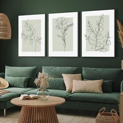 Boho Sage Green Neutral Botanical Wall Art Set of 3,Farmhouse Plant Wall Deco…