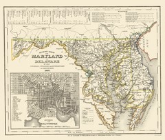 Historic State Map – Maryland Delaware – Canaelen 1846 – Vintage Wall Art