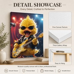Rock Star Duck Canvas Wall Art Funny Guitar Duck Music Room Decor Print 8*12in