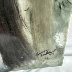 SIGNED Native American Girl And Lion Nature Painting On Ceramic Tile 16×12 in
