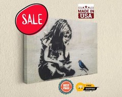 Banksy Girl With Blue Bird – Canvas Ready-To-Hang Wall Art Canvas Print