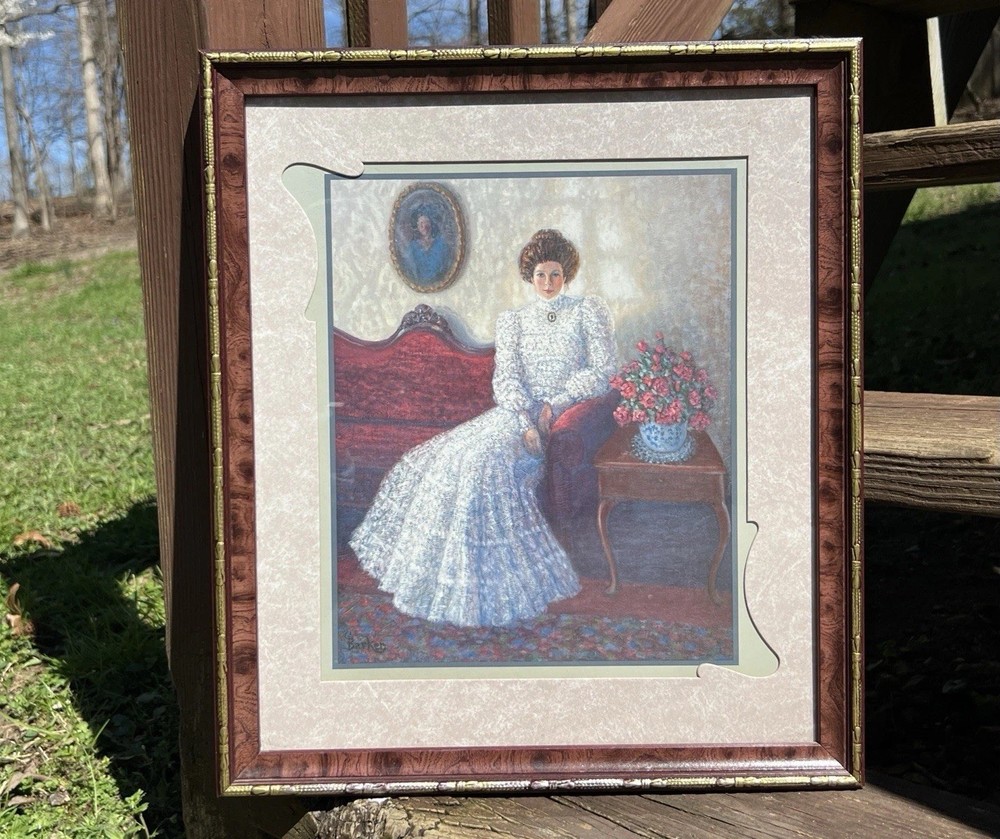 Home Interiors Victorian Lady Art Deco Signed G. Barker Framed Print|Size:16X14″