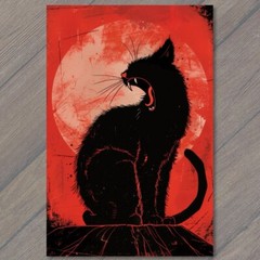 Art Print Black Cat Angry Weird Creepy Pet Unusual Cute Scary Strange Fun Fangs