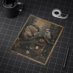 BEAVER WOODPECKER Woodworking Wall Art, Animal Friend Teamwork Botanical Poster
