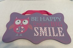 Be Happy Dream Big Smile Owl Hanging Wall Art Purple Pink Kids Bedroom Playroom
