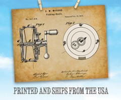Poster – Fishing Reel Patent – Choose Unframed Poster or Canvas