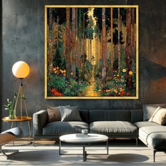 Framed Square Forest Landscape Print, Multicolor Nature Wall Art for Living Room