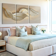 3 Pieces Elegant Feather Neutral Tones Large Wall Art Set for Living Set Of 3