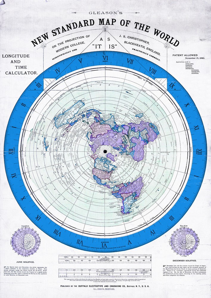 Flat Earth Map Alexander Gleason – 1892 New Standard Map of the World Gleason’s