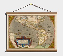 Ancient 1587 Vintage Rare America Map; 100% Cotton Canvas Magnetic Wooden Hanger