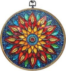 Colorful Geometric Mandala Framed Round Wall Decor Canvas Wall Art Hanging Print