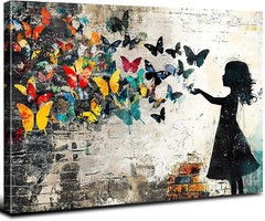 Banksy Style Butterfly Canvas Wall Art Colorful Graffiti Butterflies Picture …