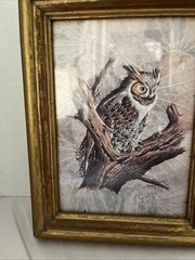 VTG Owl Framed Wall Art Set Of 2 Gold Wood Distressed Frames Rustic Nature Birds