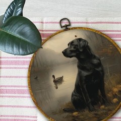 Vintage Labrador Retriever Duck Wall Art Decor, Black Lab Gifts Framed Canvas…