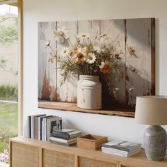 Rustic Daisy Mason Jar Canvas Vintage Country Still Life Wall Art Some Moments