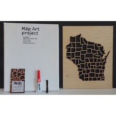 Wisconsin Map Craft Kit Natural Wood Laser Cut & Canvas 8×10 Wall Decor USA #M20