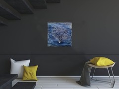 Coral Canvas Wall Art Hand Painted Navy Blue and White Paintings Modern Abstr…
