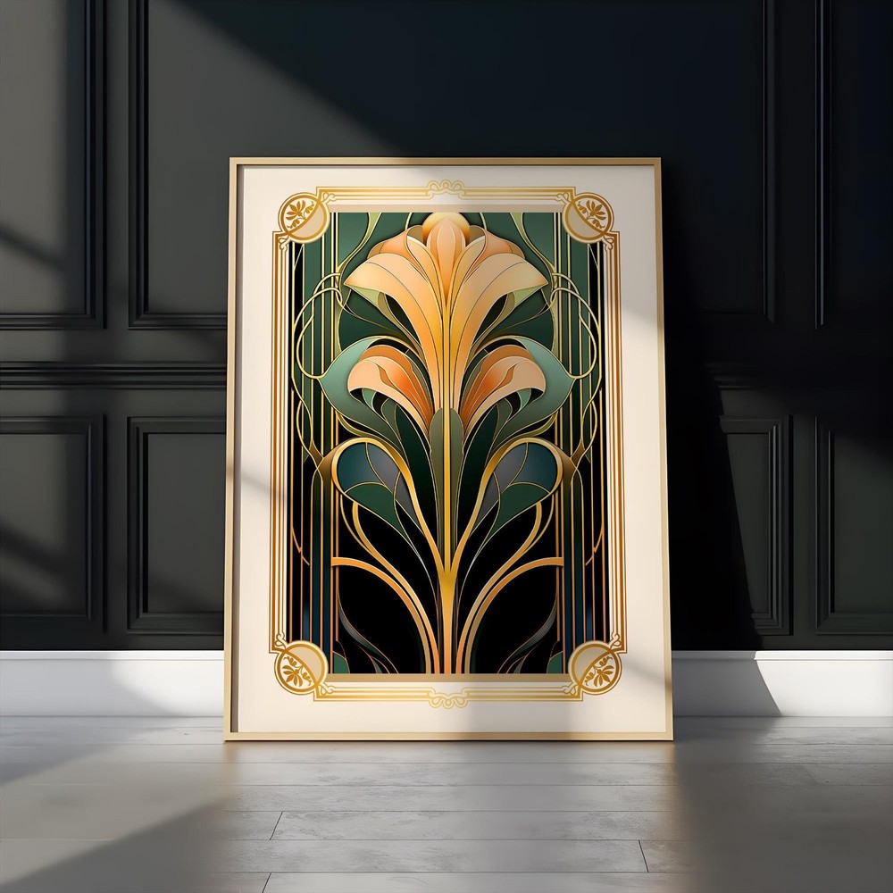 Art Deco Floral Print, Vintage Art Nouveau Wall Art Poster Decor Minimalist Gift