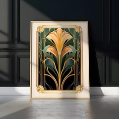 Art Deco Floral Print, Vintage Art Nouveau Wall Art Poster Decor Minimalist Gift