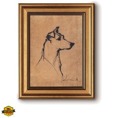 Vintage Wall Art Decor, Sketch Side Dog Wall Decor Painting Vintage Gold Fram…