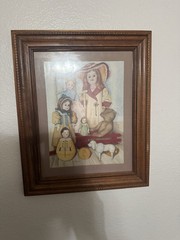 Wall Hanging Pat Young Picture Dolls Teddy Bear Framed 14 1/4″ W X 17 1/2″ H