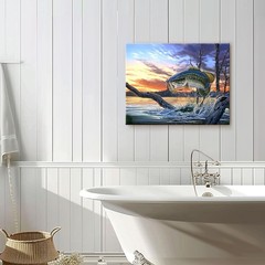 Large Mouth Bass Fish Canvas Wall Decor, Realistic Fish Oil Painting Bold Poster