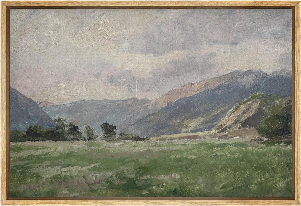 Wall26 Impressionist Pastoral Valley Framed Wall Art Abstract Canvas Print