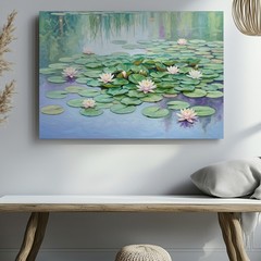 Water Lilies Canvas Wall Art Green Lily Pad Floral Pond Nature Print Decor