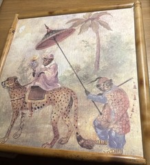 Framed Monkey Village Picture Wood Decorative Multicolor